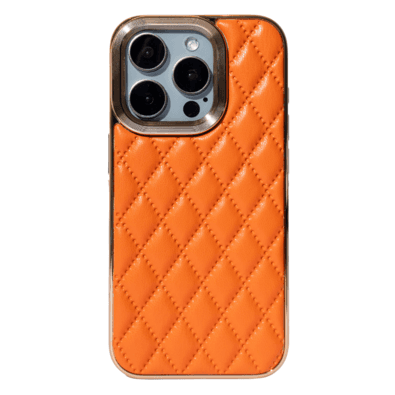 Capa De Couro Com Moldura De Metal Compatível Com Iphone Cor:laranja;modelo:13