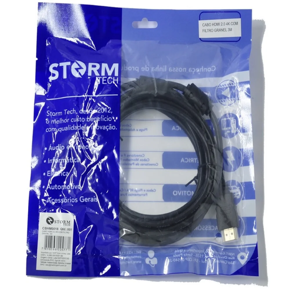 Imagem 4 de 5 do produto Cabo HDMI 2.0 4k Com Filtro Granel 3m Cbhm0018