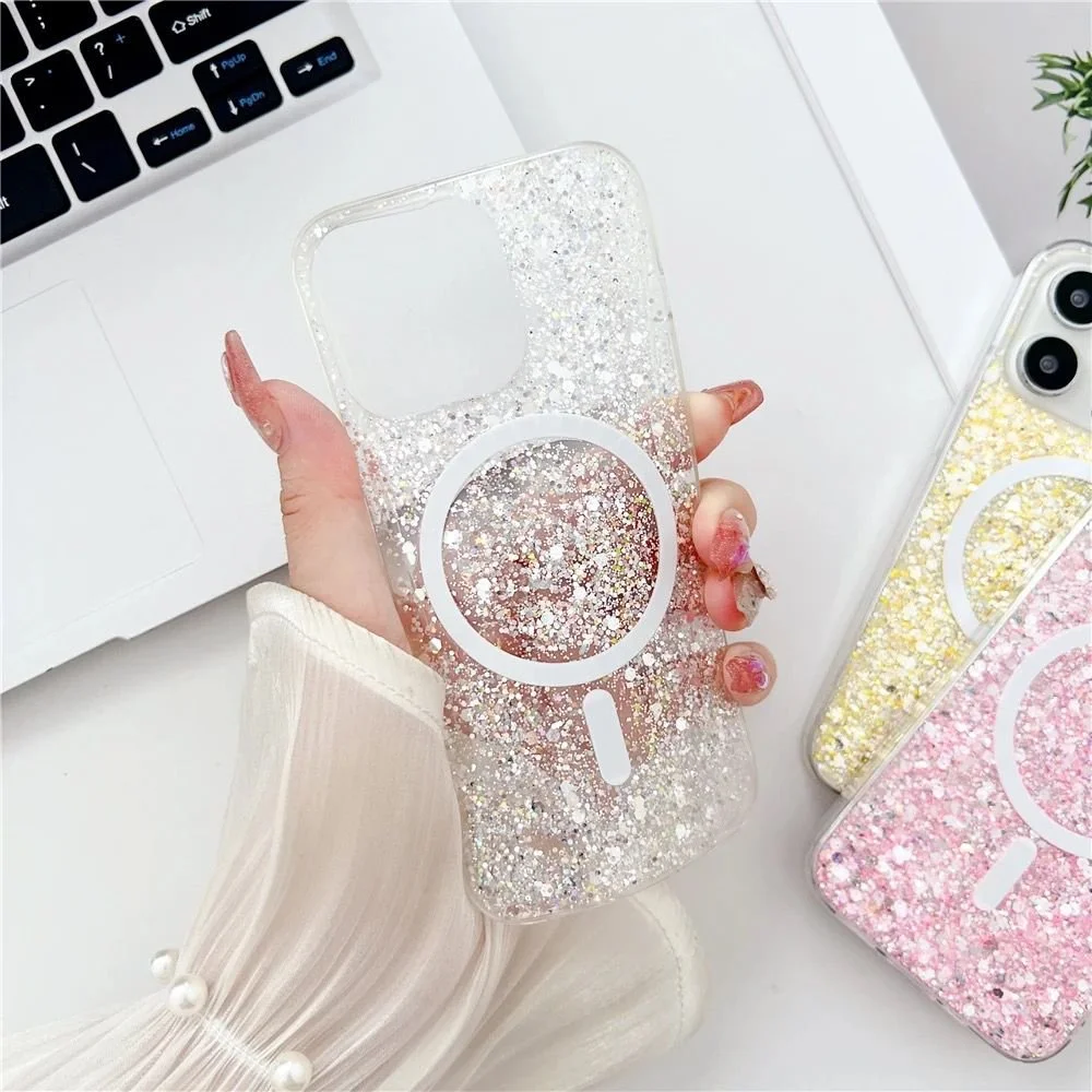 Imagem 3 de 3 do produto Capa Capinha Case Brilho Glitter Luxo Premium Magsafe Magnética Compatível Para Iphone 12 Pro Max - Branco
