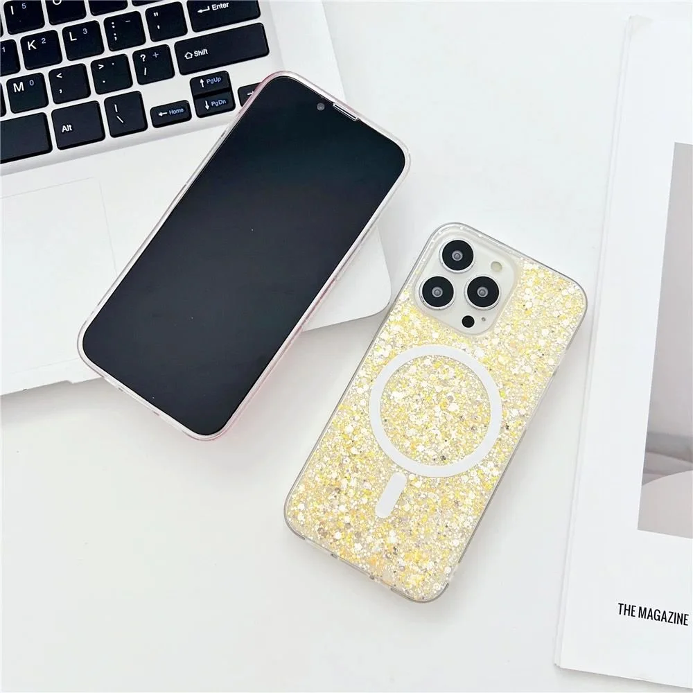 Imagem 2 de 4 do produto Capa Capinha Case Brilho Glitter Luxo Premium Magsafe Magnética Compatível Para Iphone 14 Pro - Amarelo