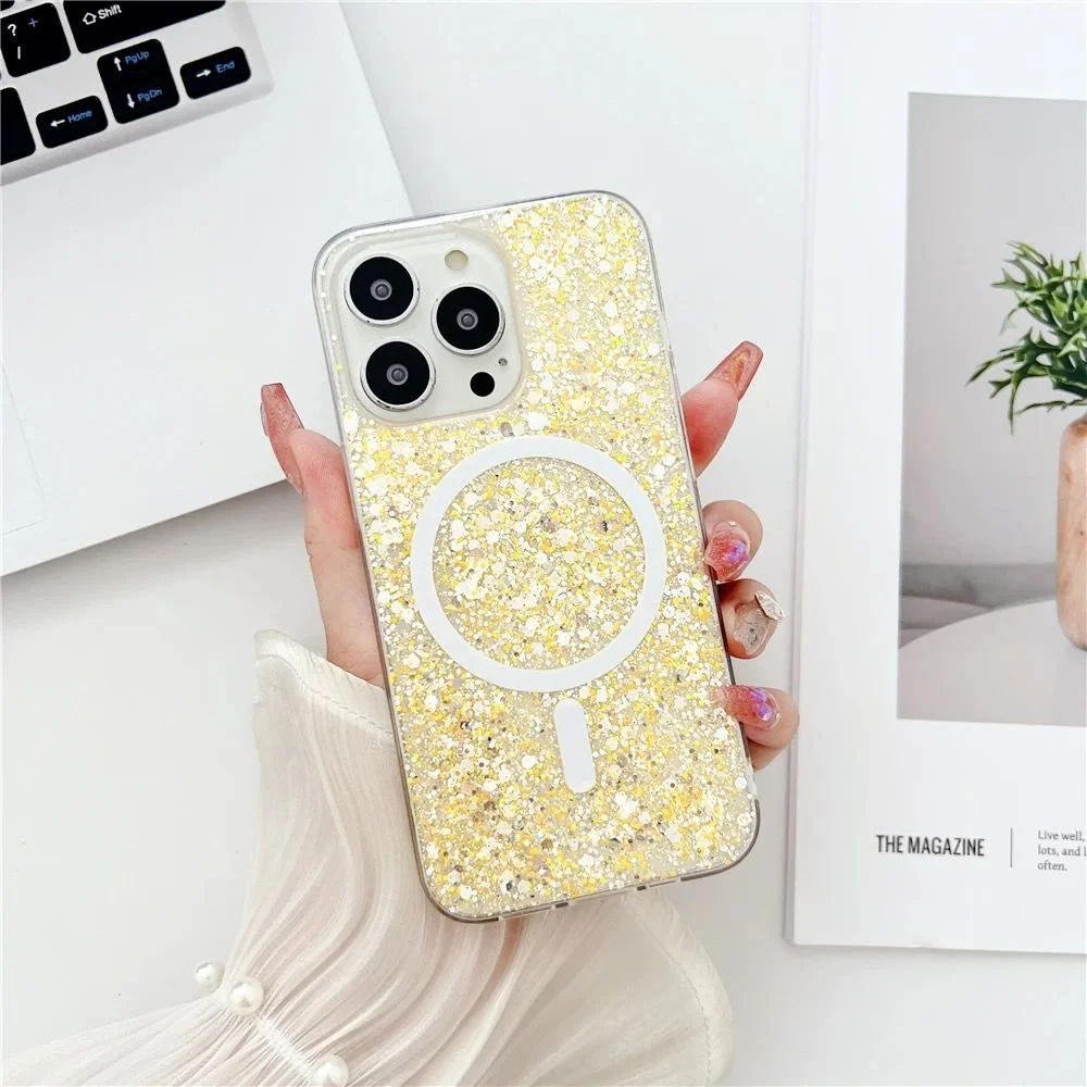 Imagem 4 de 4 do produto Capa Capinha Case Brilho Glitter Luxo Premium Magsafe Magnética Compatível Para Iphone 14 Pro - Amarelo