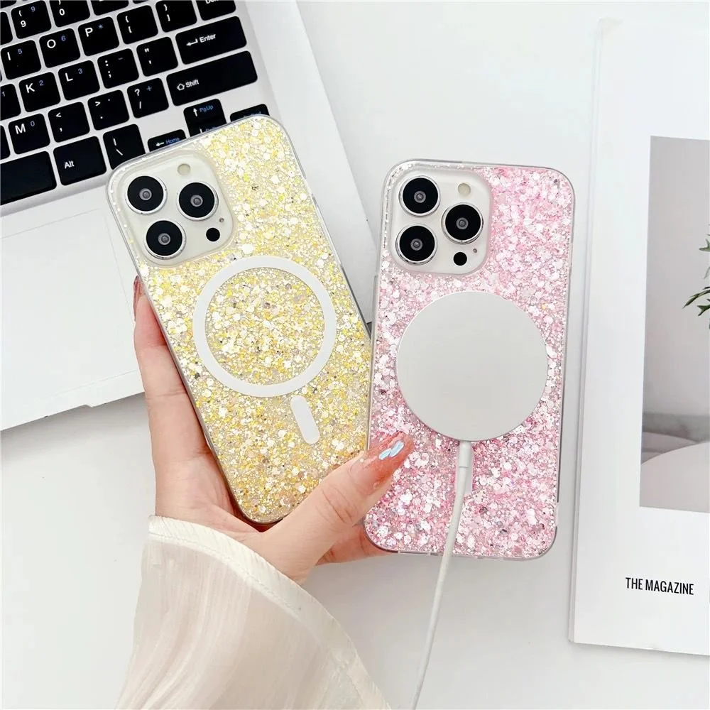 Imagem 3 de 4 do produto Capa Capinha Case Brilho Glitter Luxo Premium Magsafe Magnética Compatível Para Iphone 13 Pro Max -Amarelo