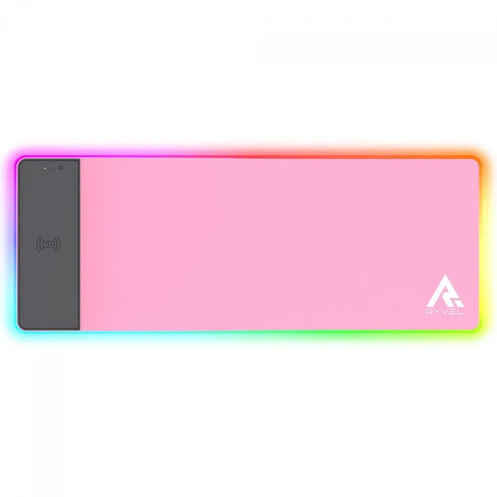 Mousepad Gamer Ryvel Pink RGB Charge, Grande, 800x300mm, Com Carregador Wireless,  Ry-mp-cg-pk