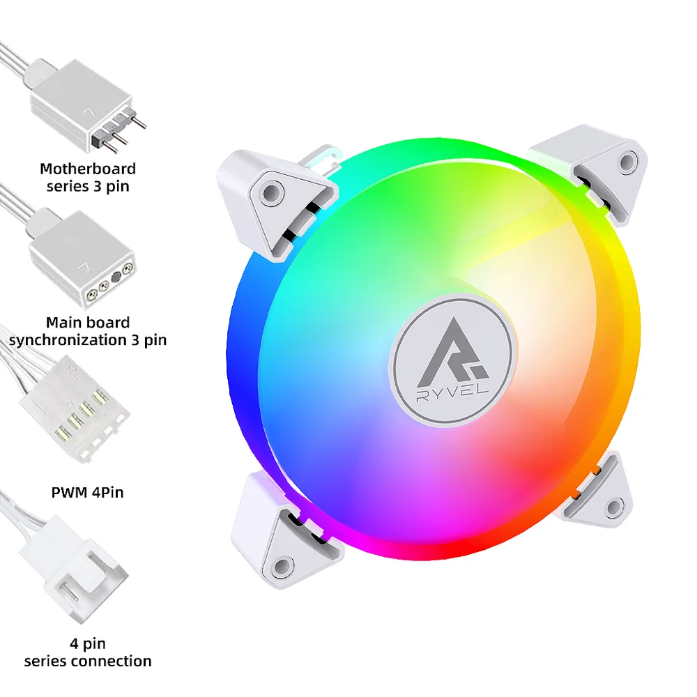 Cooler Fan Ryvel 120mm ARGB 5v Snowy Branco. 5