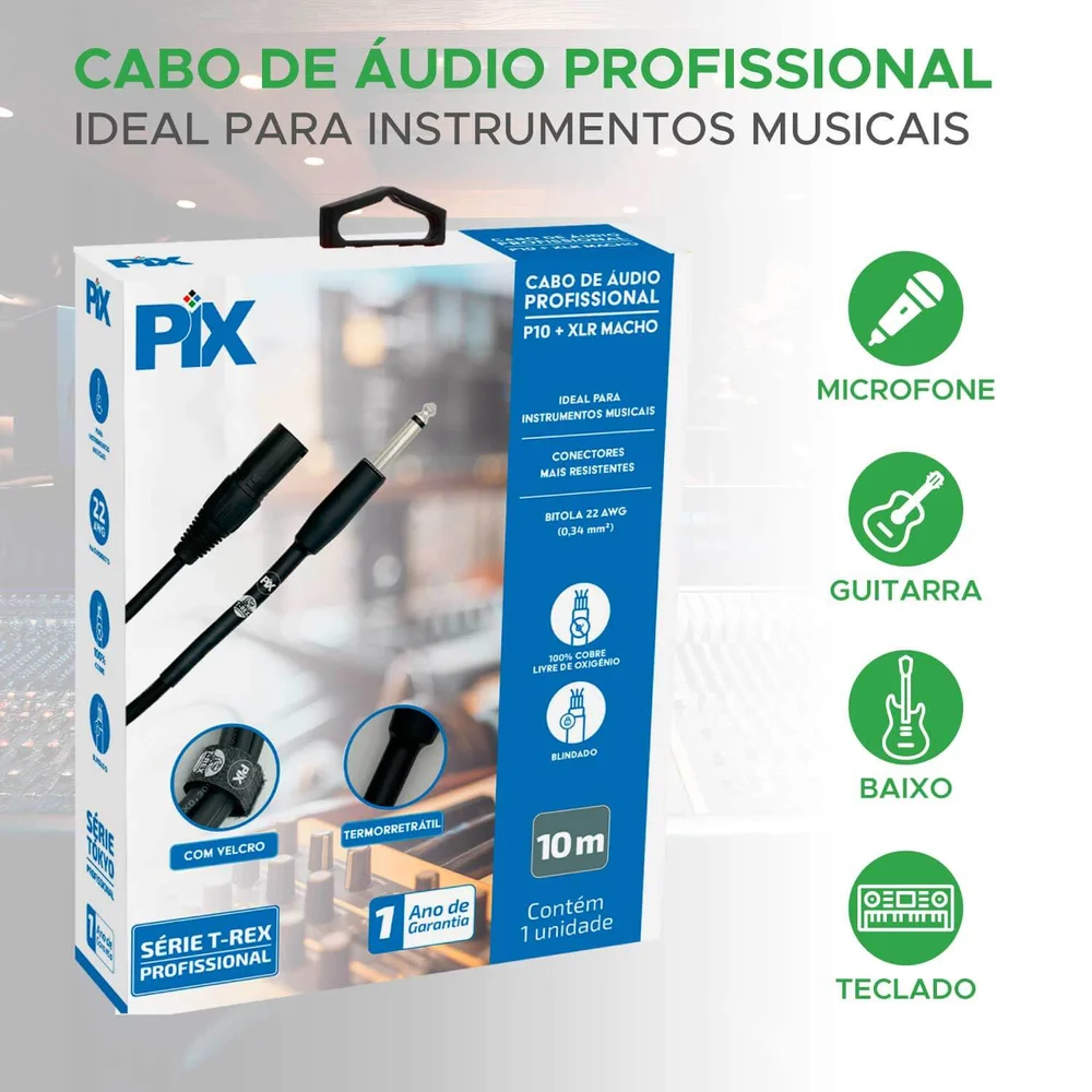 Imagem 5 de 5 do produto Cabo P10 Mono Para Xlr Macho 10 Metros Profissional.