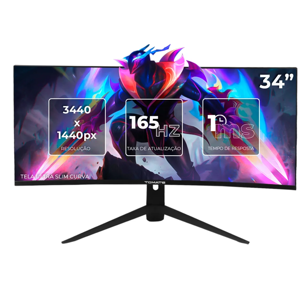 Monitor 34 " LED, Ultrawide, Tela Slim, 165hz 1ms, Altura Regulável, RGB, HDMI Monitor 34 " LED, Ultrawide, Tela Slim, 165hz 1ms, Altura Regulável, RGB, HDMI