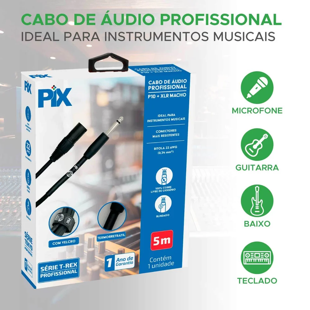 Imagem 5 de 5 do produto Cabo P10 Mono Para Xlr Macho 5 Metros Profissional.