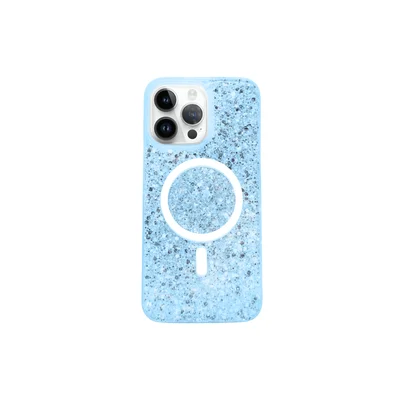 Capa Capinha Case Brilho Glitter Luxo Premium Magsafe Magnética Compatível Para Iphone 15 - Azul