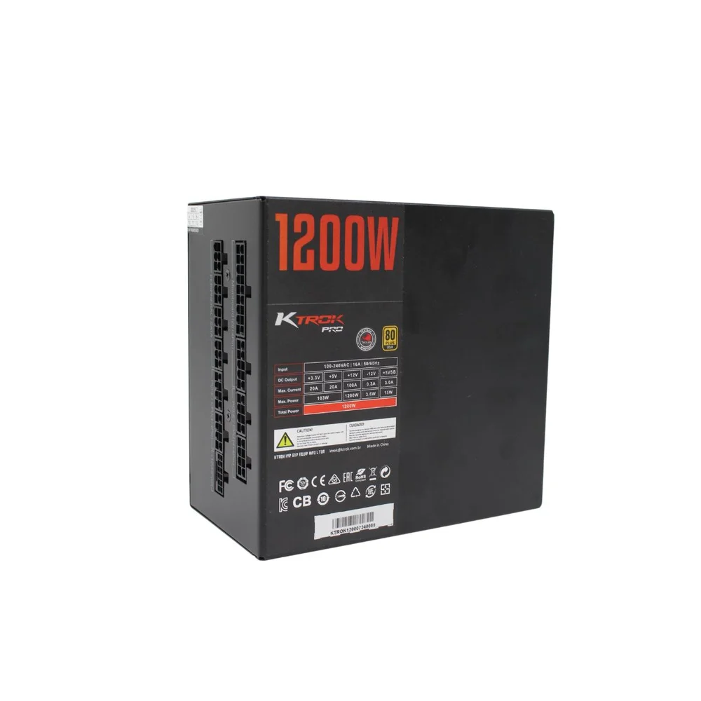 Imagem 2 de 4 do produto Fonte Gamer Ktrok Hyper Thunder 1200w Full Modular Gold Atx 3.1