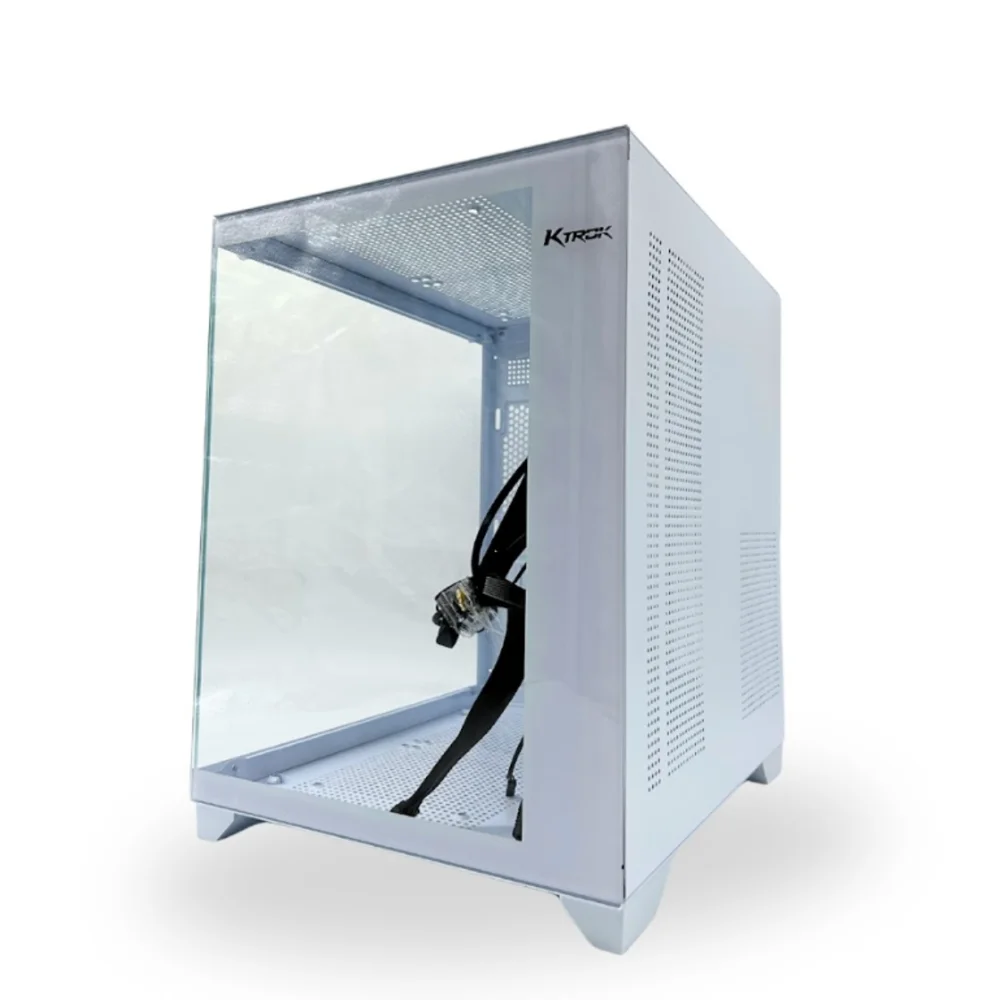 Imagem 2 de 5 do produto Gabinete Gamer Cubo Branco Aqua White Lateral Frente Vidro
