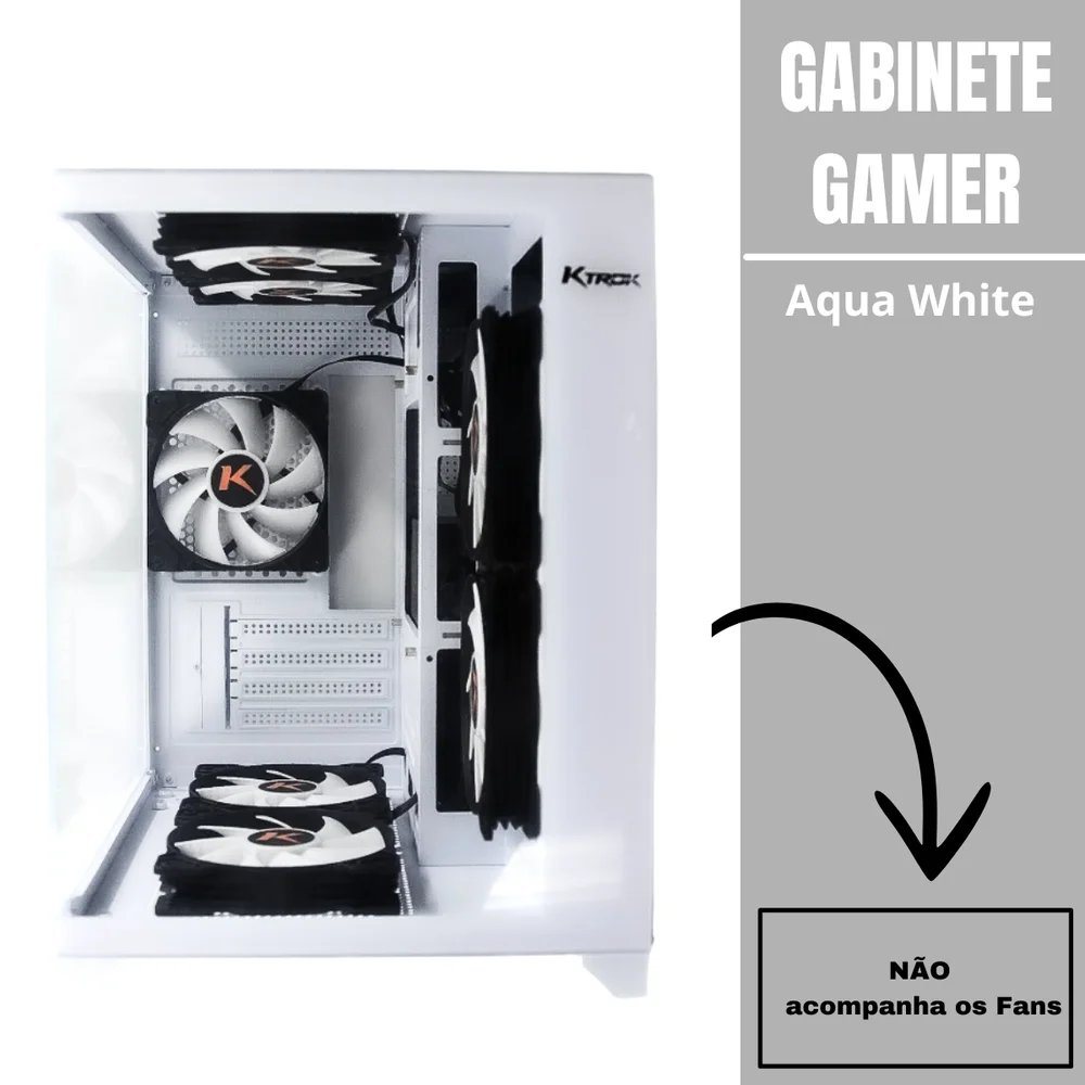 Imagem 3 de 5 do produto Gabinete Gamer Cubo Branco Aqua White Lateral Frente Vidro