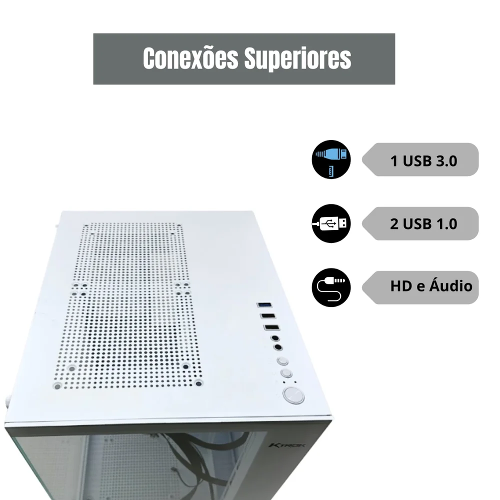 Imagem 5 de 5 do produto Gabinete Gamer Cubo Branco Aqua White Lateral Frente Vidro