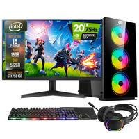 PC Gamer Completo 2eletro Go, Intel Core I5, 16gb Ram, Geforce Gtx 4gb, SSD 512gb, 500w 80 Plus, Monitor 20" 75hz, Kit Gamer Com Headset - Pg2e-LED1003go