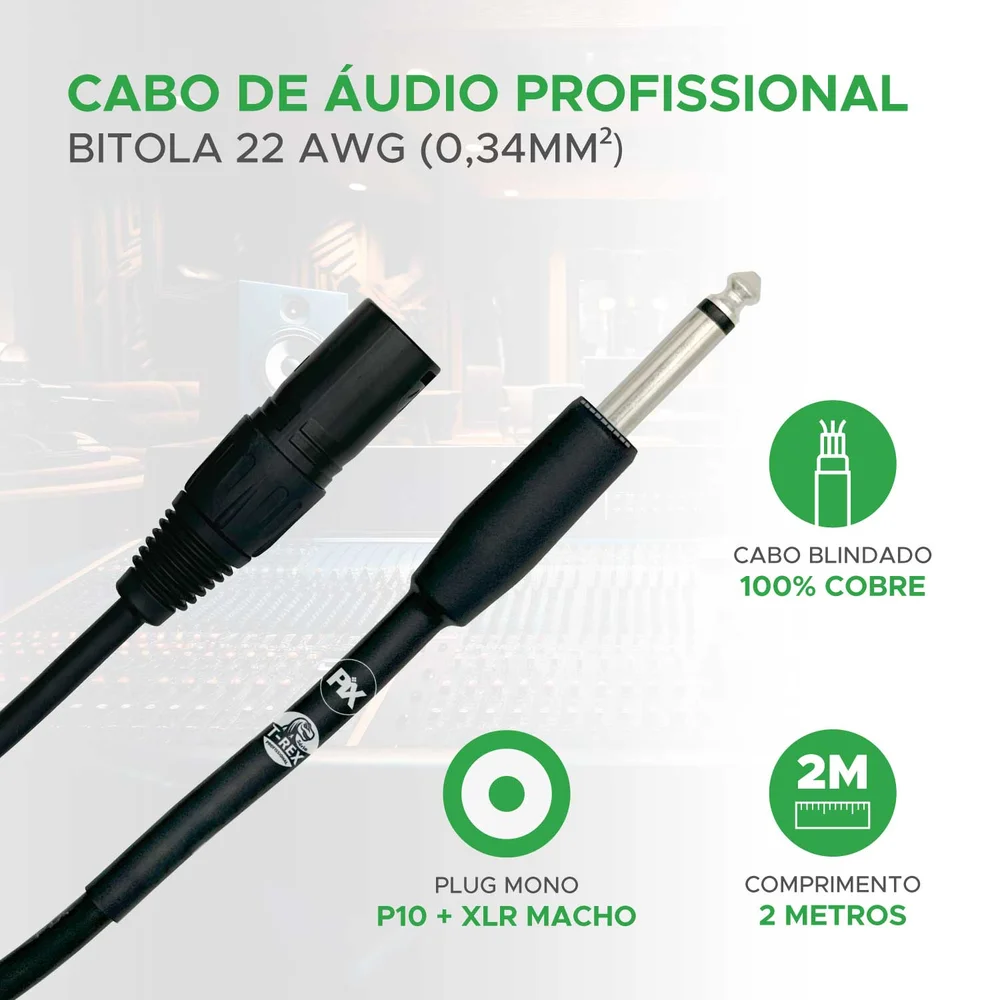 Imagem 2 de 5 do produto Cabo P10 Mono Para Xlr Macho 2 Metros Profissional