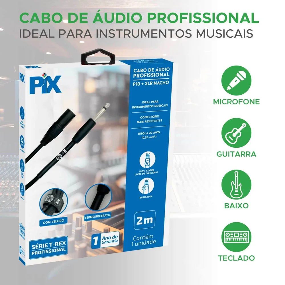 Imagem 5 de 5 do produto Cabo P10 Mono Para Xlr Macho 2 Metros Profissional
