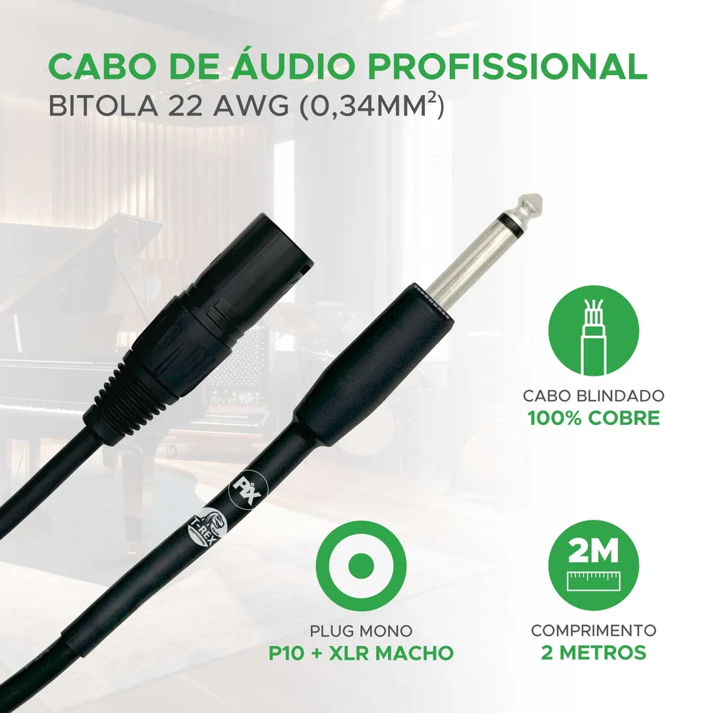 Imagem 2 de 5 do produto Cabo P10 Mono Para Xlr Fêmea 2 Metros Profissional