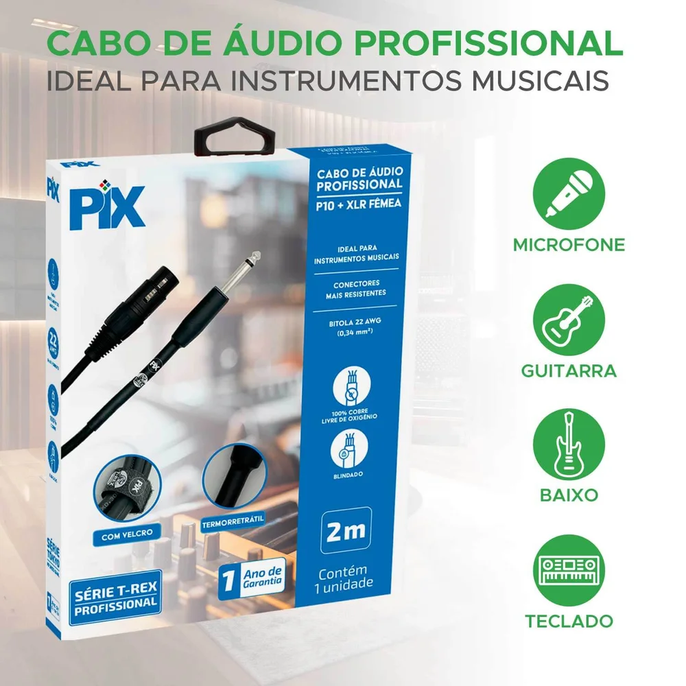 Imagem 5 de 5 do produto Cabo P10 Mono Para Xlr Fêmea 2 Metros Profissional