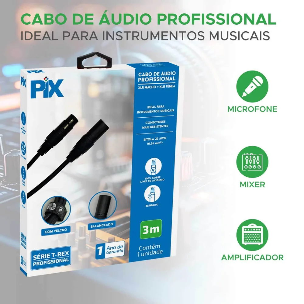 Imagem 5 de 5 do produto Cabo Xlr Macho Para Xlr Fêmea 3 Metros Profissional