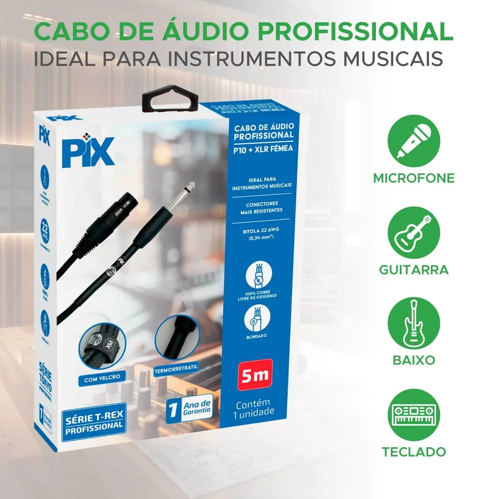 Imagem 5 de 5 do produto Cabo P10 Mono Para Xlr Fêmea 5 Metros Profissional