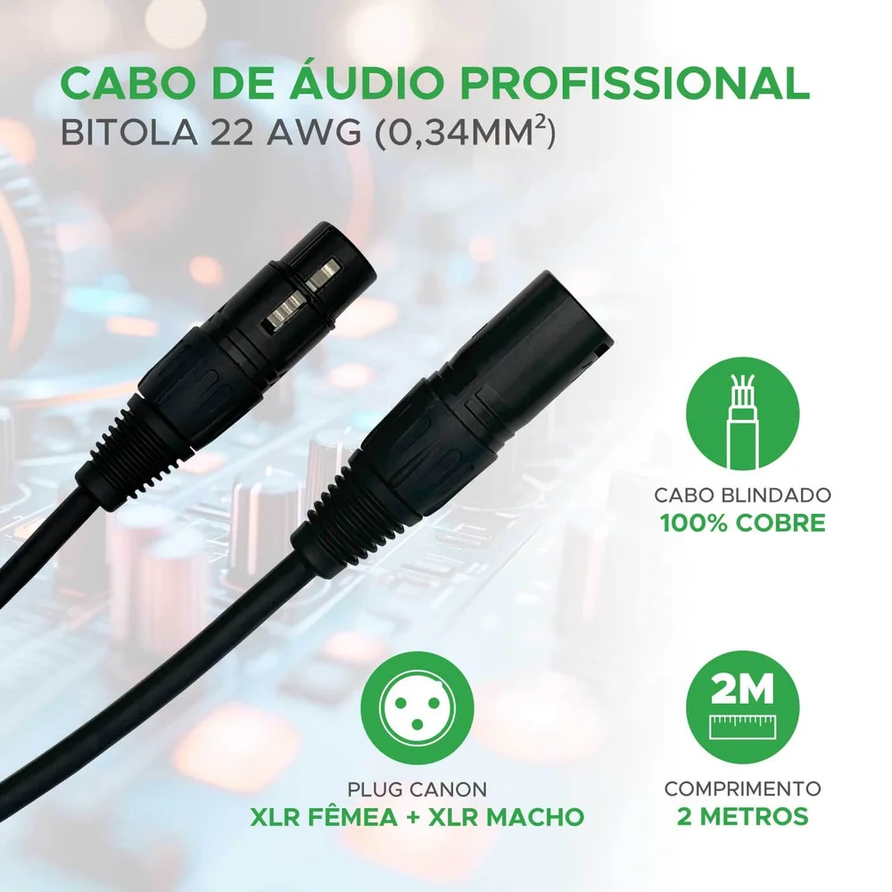 Imagem 2 de 5 do produto Cabo Xlr Macho Para Xlr Fêmea 2 Metros Profissional