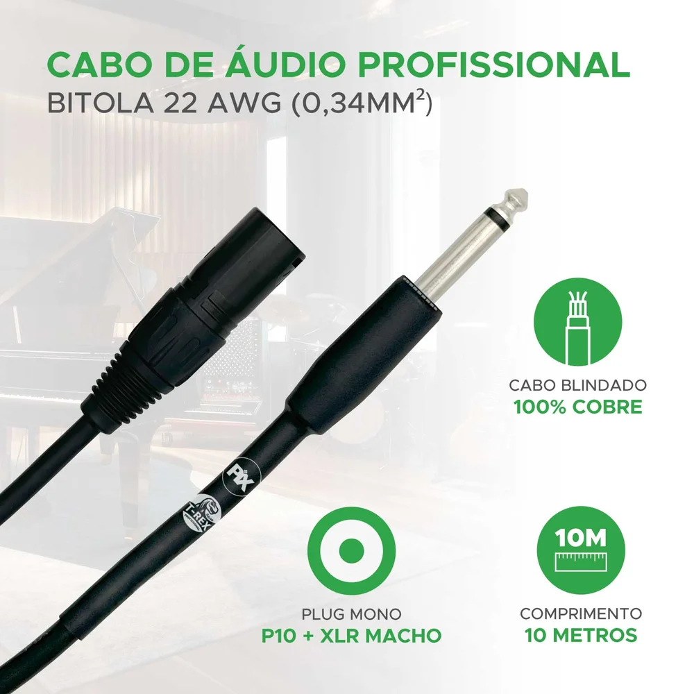 Imagem 2 de 5 do produto Cabo P10 Mono Para Xlr Fêmea 10 Metros Profissional