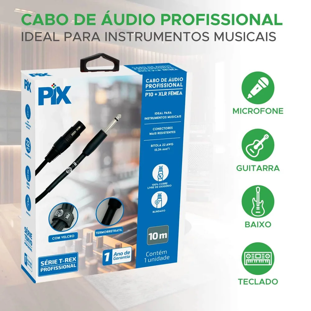 Imagem 5 de 5 do produto Cabo P10 Mono Para Xlr Fêmea 10 Metros Profissional