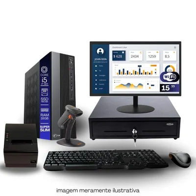 Kit Automação Pdv Tob I5 4ªg 16gb SSD 480GB Win10 Rede S/fio Teclado Mouse Monitor 15" Gvt. Dinheiro  Imp. Térmica Leitor Cód Barras