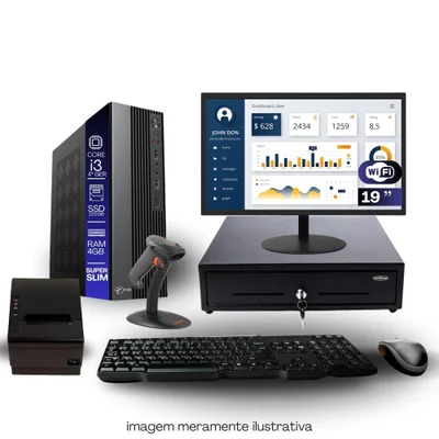 Kit Automação Pdv Tob I3 4ªg 4gb SSD 120GB Win10 Rede S/fio Teclado Mouse Monitor 19" Gvt. Dinheiro  Imp. Térmica Leitor Cód Barras