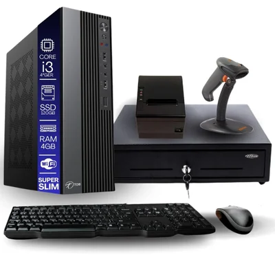 Kit Automação Pdv Tob Intel I3 4ªg 4gb SSD 120GB Win10 Rede S/fio Teclado Mouse Gaveta Dinheiro Impressora Térmica Leitor Código De Barras