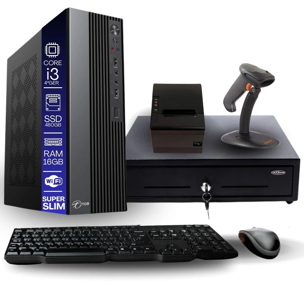 Kit Automação Pdv Tob Intel I3 4ªg 16gb SSD 480GB Win10 Rede S/fio Teclado Mouse Gaveta Dinheiro Impressora Térmica Leitor Código De Barras Kit Automação Pdv Tob Intel I3 4ªg 16gb SSD 480GB Win10 Rede S/fio Teclado Mouse Gaveta Dinheiro Impressora Térmica Leitor Código De Barras