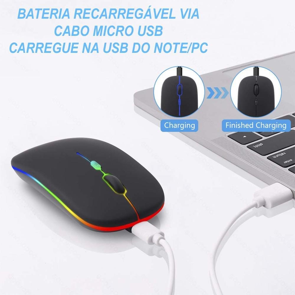 Imagem 2 de 2 do produto Mouse Gamer Sem Fio RGB Recarregável Wireless Ou Bluetooth