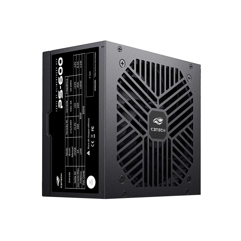 Fonte Atx 600w C3tech Preta - Ps-600bk