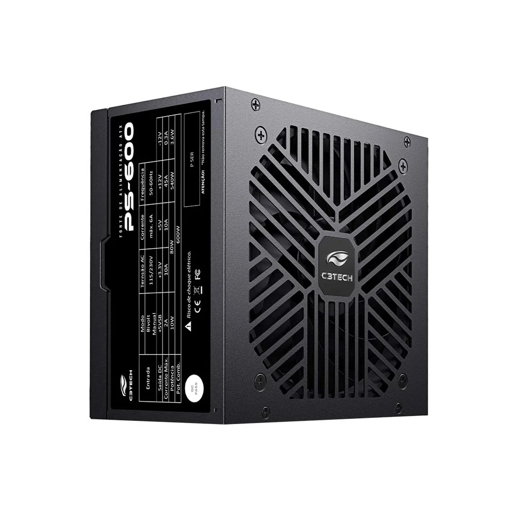 Fonte Atx 600w C3tech Preta - Ps-600bk
