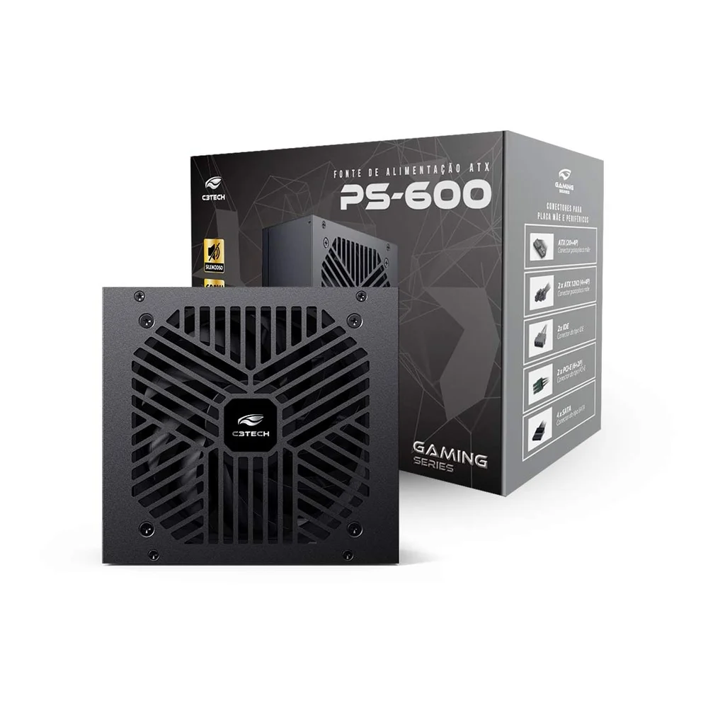 Imagem 4 de 5 do produto Fonte Atx 600w C3tech Preta - Ps-600bk