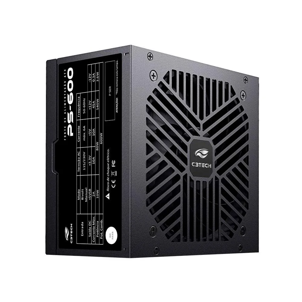 Imagem 5 de 5 do produto Fonte Atx 600w C3tech Preta - Ps-600bk