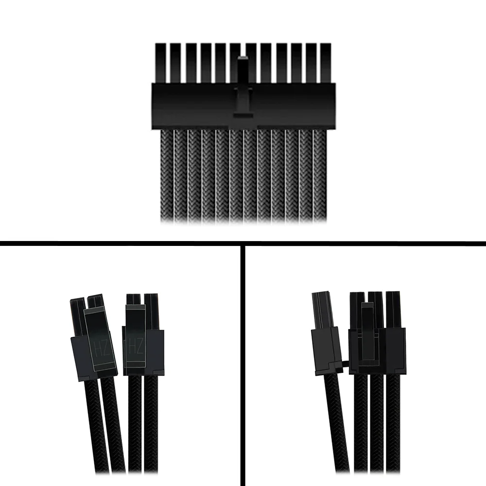 Imagem 3 de 5 do produto Kit 6 Cabo Sleeved Extensor de Fonte, 300mm, Full Black (Preto), Compatível com ATX 1 x 24 Pinos, CPU 2 x 4+4 Pinos, GPU 3 x 6+2 Pinos