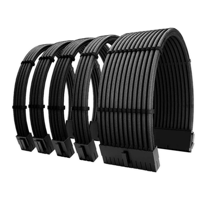 Kit 5 Cabo Sleeved Extensor de Fonte, 300mm, Full Black (Preto), Compatível com ATX 1 x 24 Pinos, CPU 2 x 4+4 Pinos, GPU 2 x 6+2 Pinos