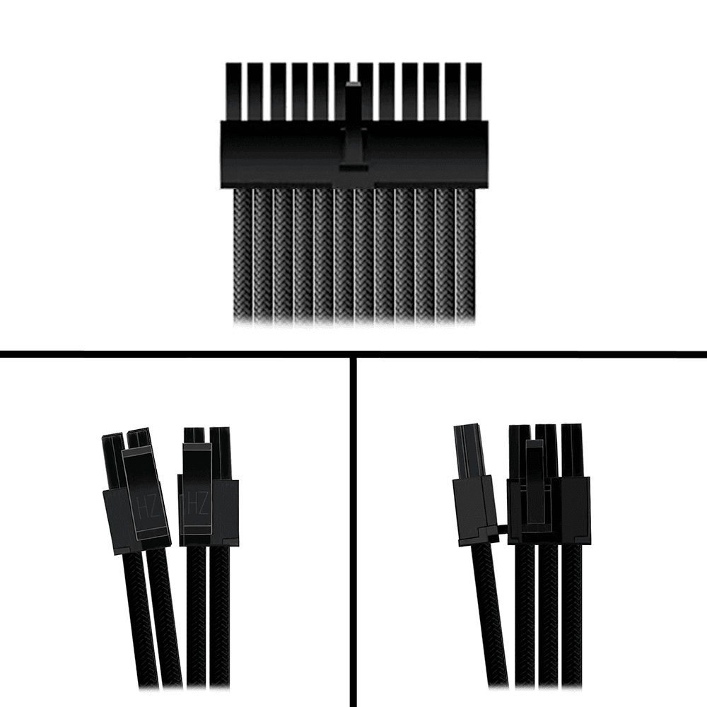 Imagem 2 de 4 do produto Kit 5 Cabo Sleeved Extensor de Fonte, 300mm, Full Black (Preto), Compatível com ATX 1 x 24 Pinos, CPU 2 x 4+4 Pinos, GPU 2 x 6+2 Pinos