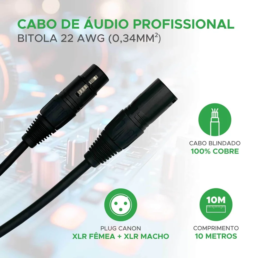 Imagem 2 de 5 do produto Cabo Xlr Macho Para Xlr Fêmea 10 Metros Profissional