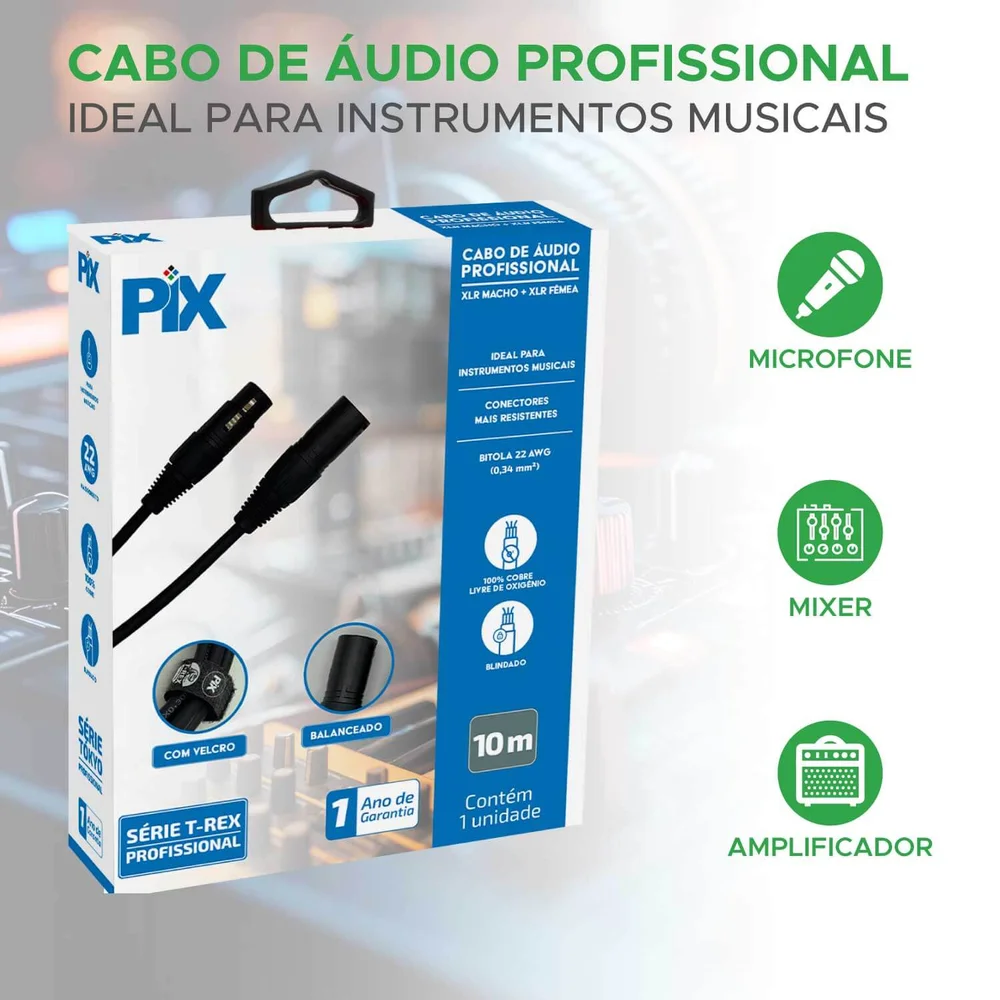 Imagem 5 de 5 do produto Cabo Xlr Macho Para Xlr Fêmea 10 Metros Profissional