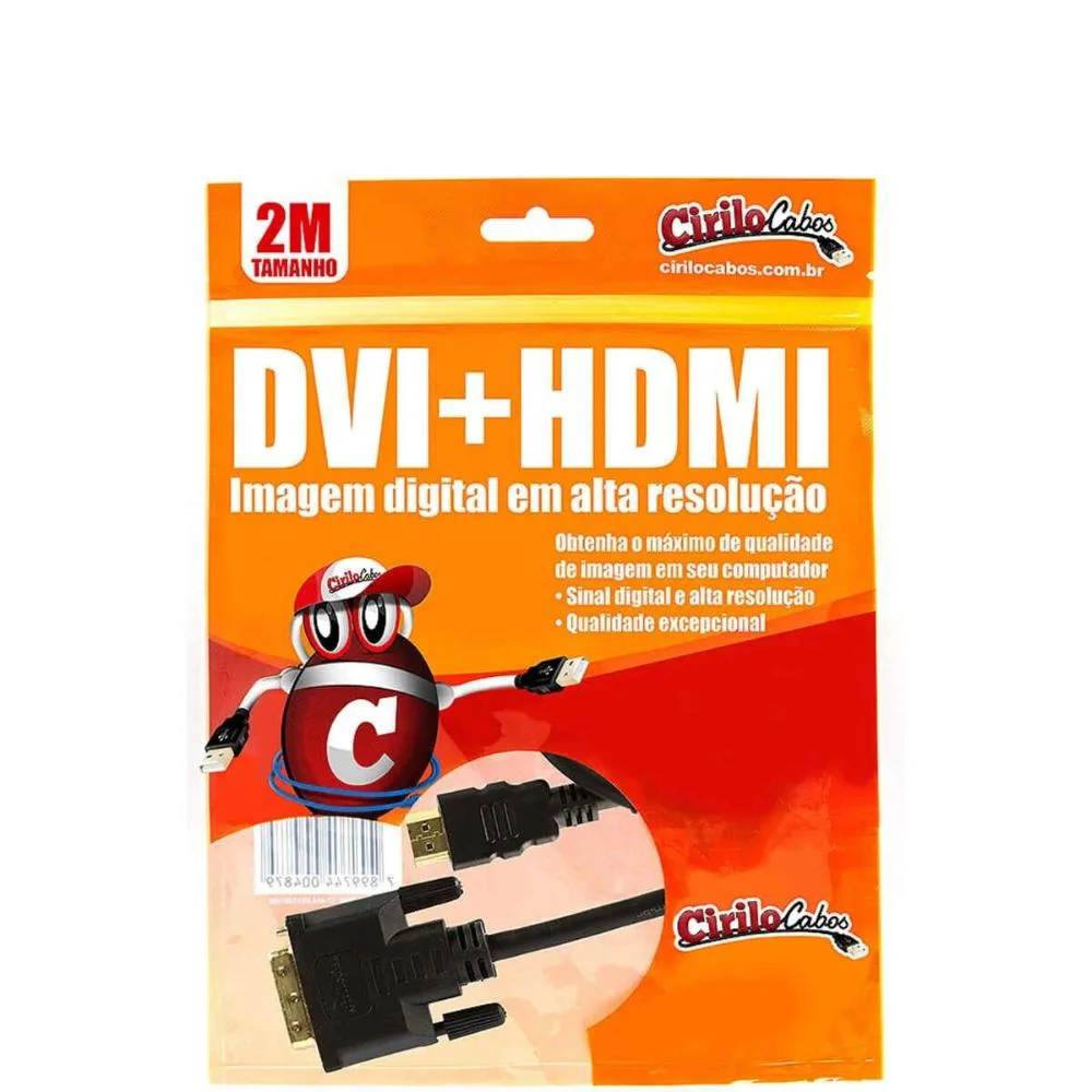 Imagem 5 de 5 do produto Cabo Dvi Para HDMI De 2,0m Preto 7269-10 Cirilo Cabos Cabo Dvi Para HDMI De 2,0m Preto 7269-10 Cirilo Cabos