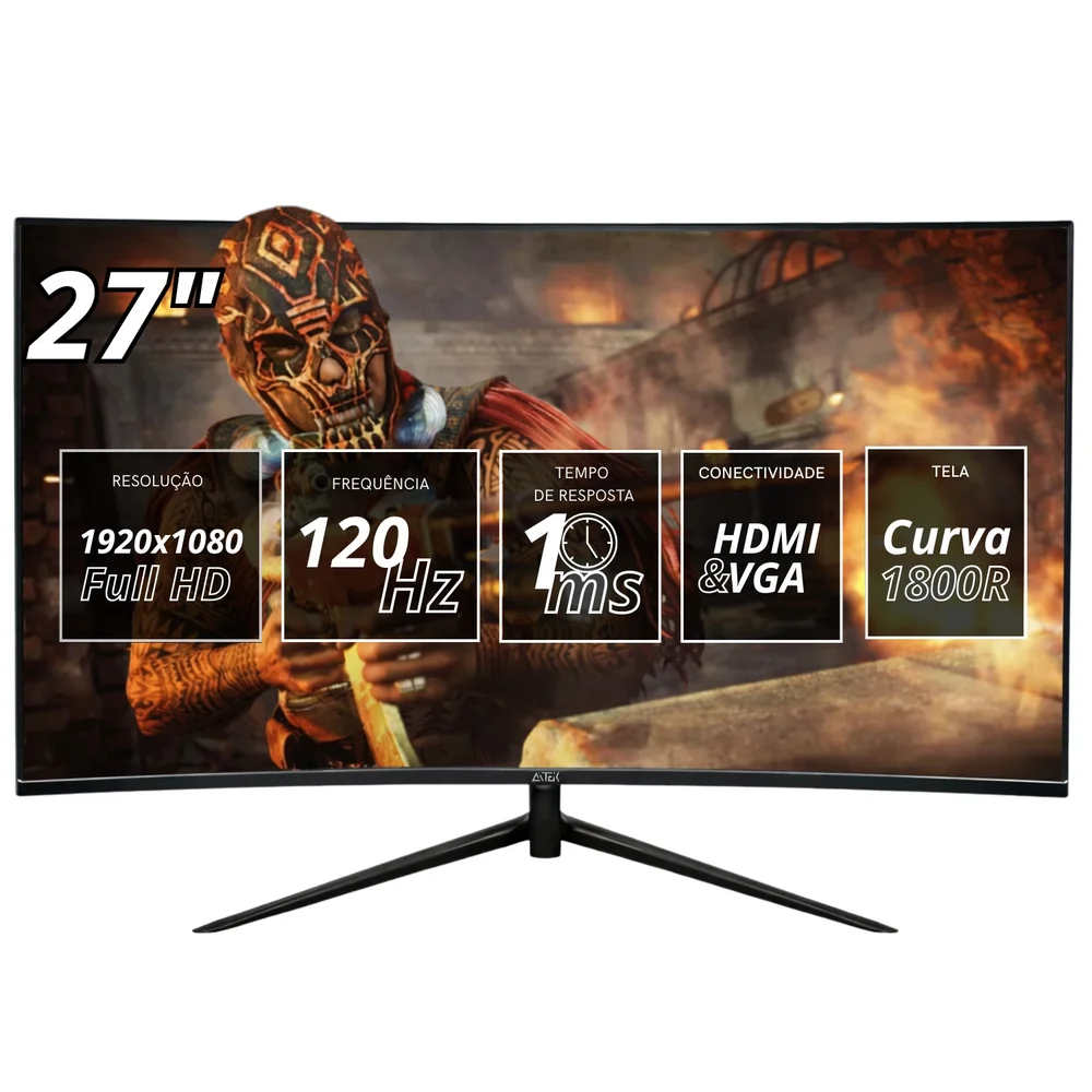 Monitor Gamer 27" Tela Curvo Full HD 100Hz 3ms, HDMI VGA VESA Aitek DELTA-M2710AC Monitor Gamer 27" Tela Curvo Full HD 100Hz 3ms, HDMI VGA VESA Aitek DELTA-M2710AC