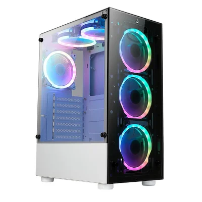 Gabinete Gamer Rise Mode Glass 06x 6 Fans S/fonte Midtower ARGB Atx Vidro Temperado Branco - Rm-ca-06xw-aRGB
