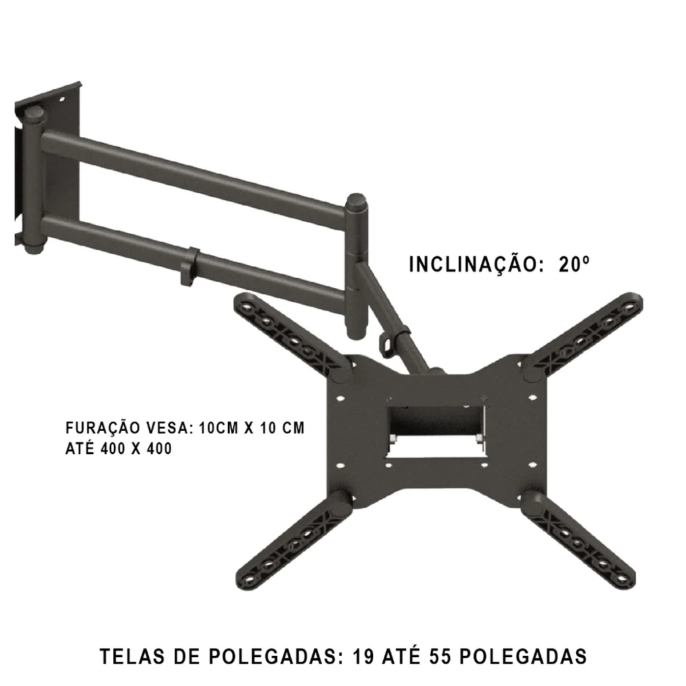 Imagem 3 de 5 do produto Suporte Triarticulado Para Tv, Monitor 19" A 55" Com Inclinação - Longo
