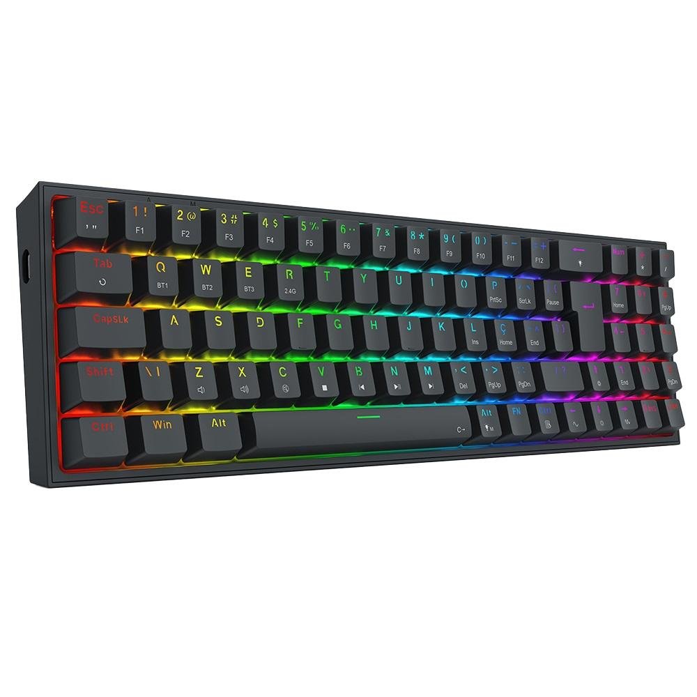 Teclado Gamer Sem Fio Mecânico Pollux Pro RGB, Preto, Abnt2, Switch Marrom, K628RGB-pro (pt-brown), Redragon