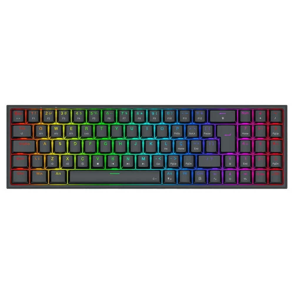 Imagem 2 de 5 do produto Teclado Gamer Sem Fio Mecânico Pollux Pro RGB, Preto, Abnt2, Switch Marrom, K628RGB-pro (pt-brown), Redragon