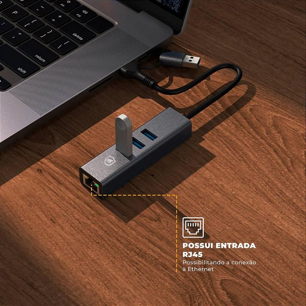 Imagem 4 de 5 do produto Adaptador Multiportas Usb Com Conector Ethernet Lan -gshield