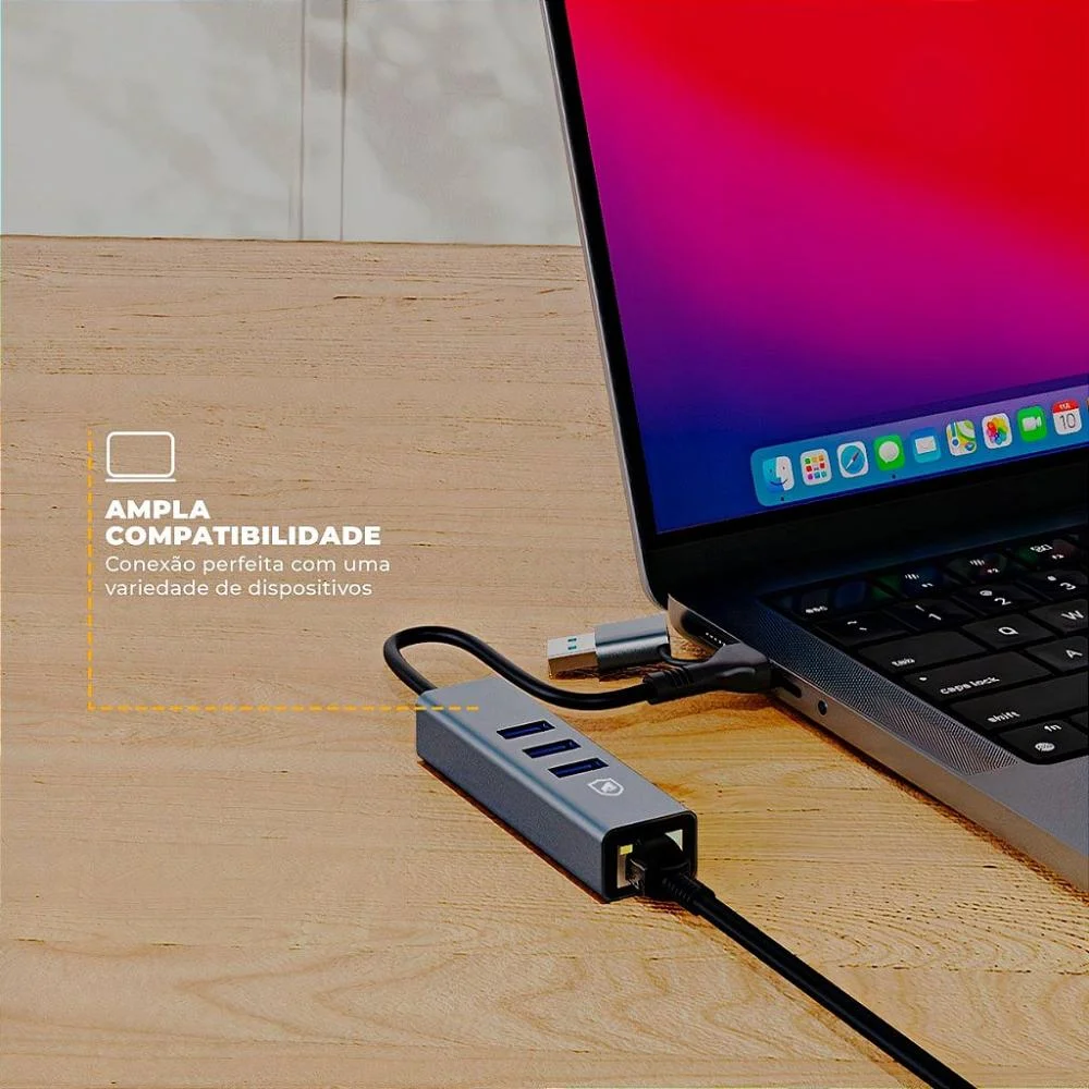 Imagem 5 de 5 do produto Adaptador Multiportas Usb Com Conector Ethernet Lan -gshield