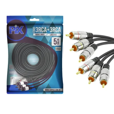 Cabo Rca 5 Metros Dupla Blindagem Cobre 3+3 Rca Pix