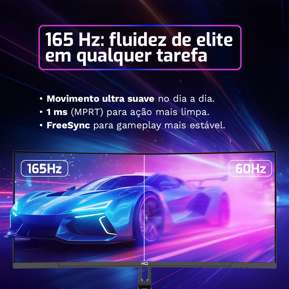 Monitor Gamer HQ Premium 34" Curvo, Ultrawide (QHD) 3440x1440, 1Ms, 165Hz, AMD Freesync, HDMI, DP - Hq34c16